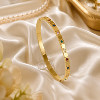 Bracelet manchette losange en acier inoxydable fin et uni avec zircons arc-en-ciel, étanche, pour femme, vente en gros