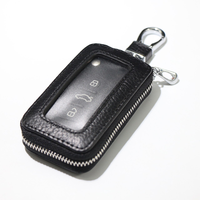 Étui porte-clés de voiture à fermeture éclair en cuir PU Litchi marron foncé, avec fenêtre visible, sac de rangement pour clé de voiture à distance, porte-clés 3D en PVC