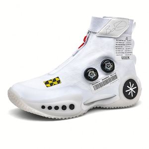 男性用ハイトップスニーカー屋外バスケットボールシューズメッシュハードウェアスタイリッシュなジッパーボタンフックループファスナー春用 - Product Image 2