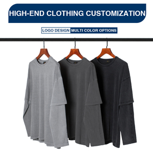 Ropa Logotipo personalizado Camiseta de dos piezas Algodón Caída Hombro Overblock Jacketouble Capa de manga larga Camiseta de <span class=keywords><strong>color</strong></span> puro - Product Image 3