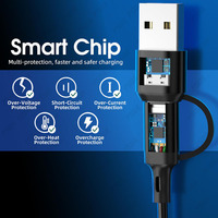 Cable de carga USB múltiple 6 en 1 de 1,2 M, cable trenzado de nailon, USB C/A a tipo C/Adaptador de cargador de sincronización de datos Micro USB para iPhone 15