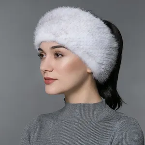 Winter Bont Hoofdband Voor Vrouwen Gebreide Natural Mink Fur Sjaal Dikke Warme Vrouwen Bont Headwraps Nieuwe Mode Sjaal