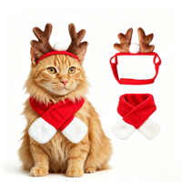 Ensemble de costumes de Noël pour petits animaux de compagnie en gros, comprenant un bandeau à cornes de renne et un chapeau pour les fêtes de fin d'année