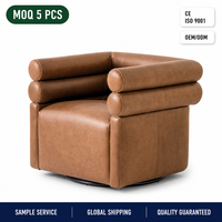 Fauteuil pivotant en cuir pleine fleur Tan, fauteuil d'appoint rembourré pour salon, personnalisable OEM ODM