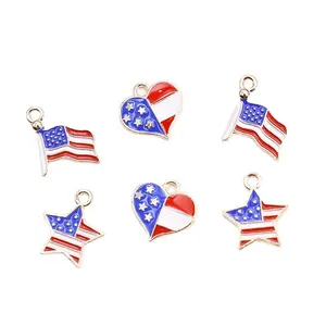 Diy Jimat Kerajinan Bendera AS untuk Pin Enamel USA Amerika Liontin Jimat Hati Bintang Lima untuk Aksesori Pin Bayi