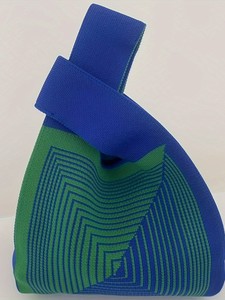 Bolso de punto con bloques de color y diseño geométrico triangular para mujer, bolso de mano tejido, bolso tote informal de un solo hombro - Product Image 5