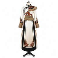 Costume de scène ethnique professionnel, tenue de danse folklorique chinoise traditionnelle avec bordure en fausse fourrure et jupe superposée 3D