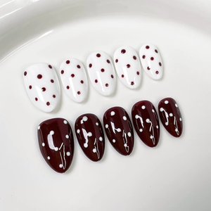 10 Uñas Postizas de Almendra con Diseño de Puntos Brillantes, Longitud Media, Set de Manicura Pre-Diseñado - Product Image 1