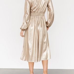 Vestido Midi Nuevo para Mujer, con Volantes, Manga Larga, Silueta en A, Moderno, Casual, Holgado, Cómodo y Brillante - Product Image 3