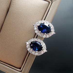 High-End Imitation Jewelry Sets Wholesale for Wedding & Party Platinum Plated Blue Treasure <b>Stud</b> <b>Earrings</b> - Product Image 4