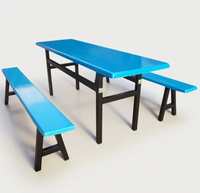Ensemble de table à manger moderne 6 places avec structure en fibre de verre et métal, mobilier de cantine avec bancs pour l'école et les repas en extérieur