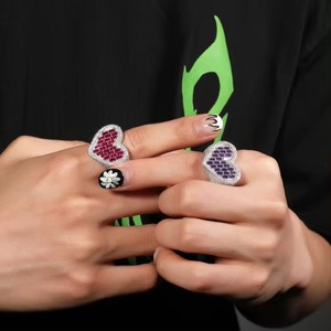 UWIN grosir persegi CZ Cincin hati cinta cincin jari merah muda ungu hijau batu Hypoallergenic cincin untuk anak perempuan - Product Image 2