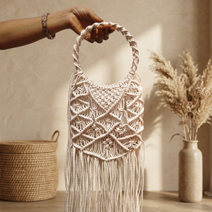 Bolsos de Macramé con Cierre Abierto y Dos Asas, Decoraciones de Perlas y Plumas, Ecológicos, Tamaños Surtidos - Product Image 3