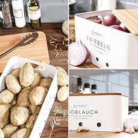 Lot de 3 boîtes de rangement carrées rectangulaires avec poignées latérales et couvercle en bambou pour pommes de terre oignons ail