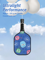 Ensemble de raquettes de pickleball légères pour enfants, face en fibre de verre, poignée souple en EVA, design de dessin animé imprimé UV, noyau en nid d'abeille, forme standard