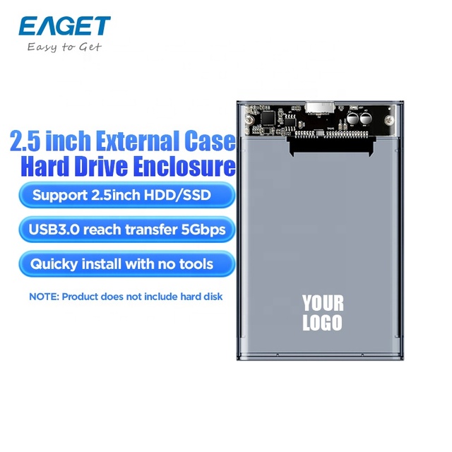 EAGET Wholesale 2.5-inch SATA CASE Hdd Enclosure External Enclosure 5Gbps Type-C Interface Support 6TB SSD Custom Enclosure Case