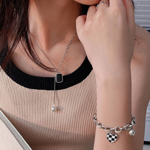 Collar de plata de ley S925 con cuentas, diseño geométrico, cadena de clavícula de múltiples capas para mujer, estilo coreano, uso diario - Product Image 2