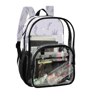 Clear PVC Floral Backpack Transparent School Bag with Mesh Pockets Custom Logo Bookbag for Girls Travel - Product Image 2