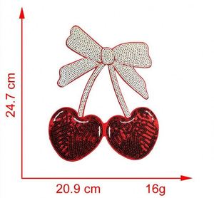 Factory Sale Kawaii <b>Big</b> Size Sequin Embroidery Iron on Cherry <b>Bow</b> Patch for Tshirt Hoodies Decoration - Product Image 6