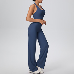 Ensemble de yoga respirant uni pour femmes, soutien-gorge de sport sans couture à col halter, pantalon droit taille haute, vente en gros OEM ODM directement de l'usine - Product Image 6