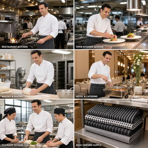Pantalon de Chef Unisexe à Taille Élastique Ample pour Restaurant et Cuisine, Rayures Noires et Blanches Pied-de-Poule, en Polycoton, Uniforme de Chef Personnalisable - Product Image 2