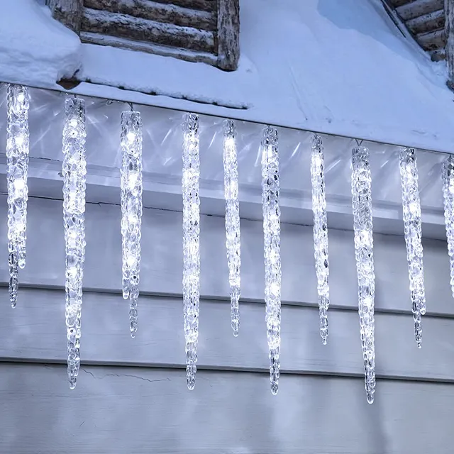क्रिसमस की छुट्टी बैटरी संचालित क्रिस्टल सफेद के लिए हिमलंब दीपक के साथ एलईडी हिमलंब स्ट्रिंग रोशनी क्रिसमस की सजावट के लिए क्रिसमस