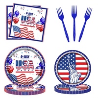 Nouvel ensemble de 96 assiettes en carton style dessin animé pour le Jour de l'Indépendance des États-Unis, serviettes en papier, vaisselle décorative, livraison directe