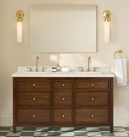Meuble-lavabo de salle de bain autoportant en bois massif résistant à l'eau, armoire à pharmacie en céramique, coiffeuse sur mesure pour villa