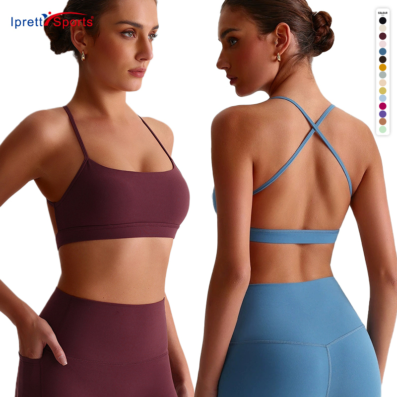 Hot Sexy Beauty Cross Back Gym Wear Push up Yoga Bra Custom Breathable Racerback Running Strappy Sports Bra