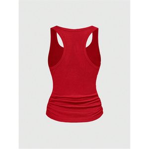 Top de punto fruncido personalizado para mujer, cuello redondo, sin mangas, ajustado, estilo grunge urbano - Product Image 1
