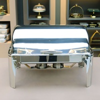 Chauffe-plats rectangulaire en acier inoxydable de luxe pour hôtel, vente chaude, 9L, argent, couvercle à roulettes