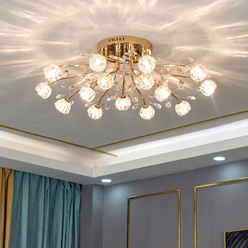 European Style Light Luxury Living Room Crystal Ceiling Light Modern Minimalist LED Bedroom Dining Room Crystal Chandelier Lamp