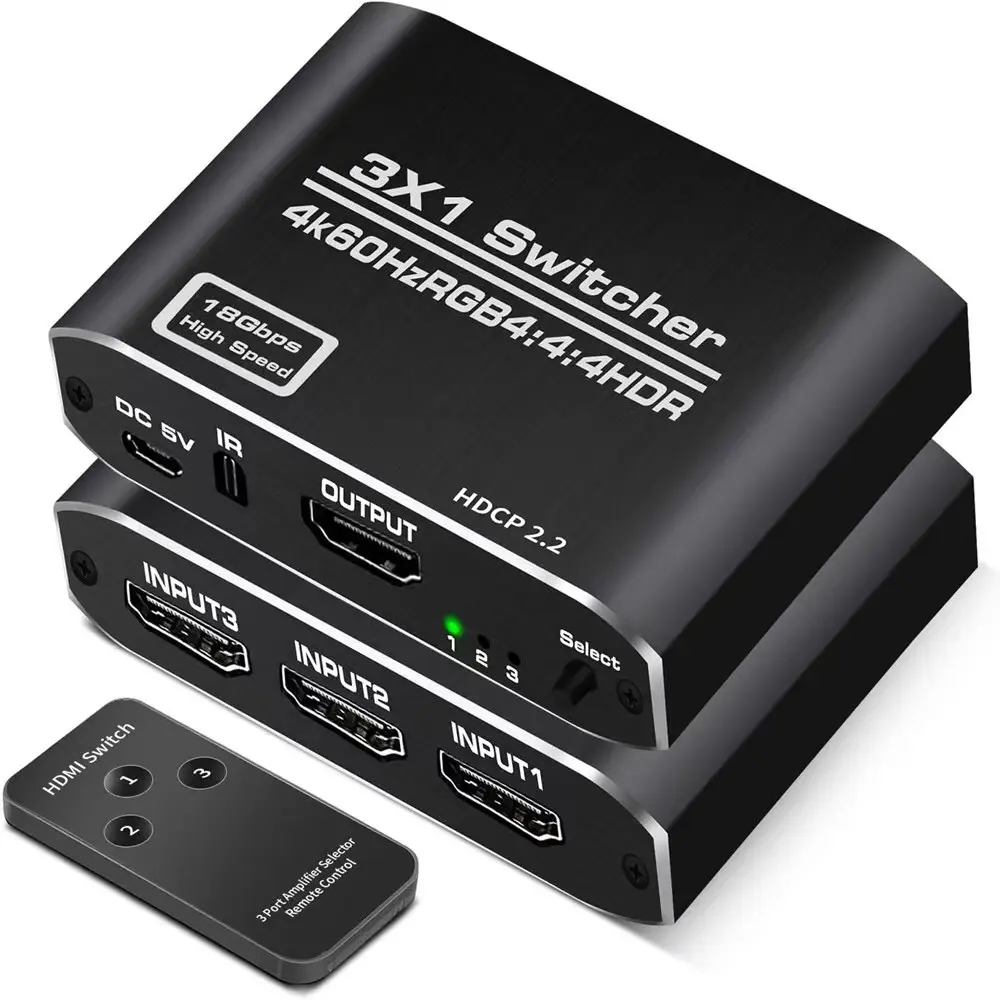3x1 HDMI स्विचर 4K 2.0b 18Gbps एचडीआर स्विच ऑडियो वीडियो 3 इनपुट 1 करने के लिए उत्पादन के साथ रिमोट कंट्रोल के लिए PS4 XBOX 360 एसटीबी पीसी स्विच HDMI