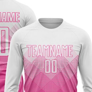 White Pink <b>Long</b> Sleeve Soccer Jersey Football Performance Athletic Shirt Breathable Quick Dry <b>Match</b> Training Uniform for Men - Product Image 4