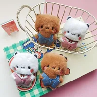 Porte-clés en peluche Bubu Dudu, adorable poupée panda en salopette, pendentif de sac pour couple Kawaii, jouet animal de dessin animé, objets mignons, cadeau de Saint-Valentin