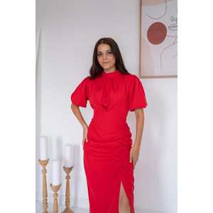 เดรสทรงเข้ารูปคอสูงสีแดง ผ่าข้าง ดีไซน์ทันสมัย สวมใส่สบาย เหมาะสำหรับทำงาน - Product Image 2