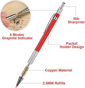 Travail du bois 2.0 + 2.8MM Marqueur Stylo Outils Kit Recharge Mène Aiguiseur Intégré Long Nez Trou Profond Mécanique Marqueur Crayon Kit - Product Image 4