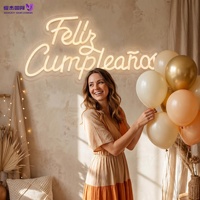 Panneau néon LED acrylique haute luminosité « Joyeux Anniversaire » en espagnol, décoration murale créative pour fête d'anniversaire, chambre et maison