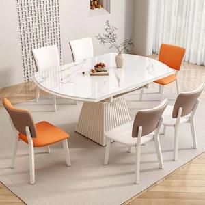 Set Tavolo da Pranzo e Sedie di Lusso Moderno Allungabile e Pieghevole, Rotondo in Pietra Sinterizzata e Legno, per 4 o 6 Persone, Design di Arredamento Color Crema - Product Image 6