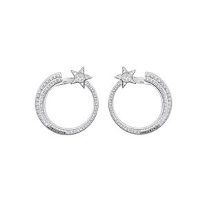 Pendientes de Aro de Oro Blanco E3723 con Diseño de Estrella y Diamantes, Engaste en Canal, Joyería Fina de Lujo para Mujer - Product Image 1