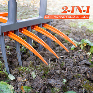 JH-Mech Fourche à main large pour mélanger le compost, facile à utiliser, robuste, 9 dents, en acier au carbone de haute qualité - Product Image 4