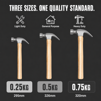 Marteau à griffes de qualité industrielle en gros, manche en bois de 33 cm, 0,25 kg-0,75 kg, personnalisable, outil de quincaillerie OEM pour clous et PVC