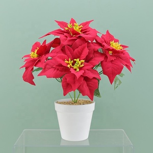 Venta al por mayor Poinsettia <span class=keywords><strong>artificial</strong></span> 5 cabezas Navidad <span class=keywords><strong>flor</strong></span> <span class=keywords><strong>maceta</strong></span> franela inmortal ramo <span class=keywords><strong>maceta</strong></span> jardinería accesorios decorativos - Product Image 3
