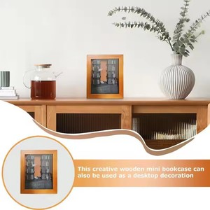 Qingyue Wooden Mini <b>Bookcase</b> <b>Walnut</b> Color Acrylic Transparent Desktop Decoration Countertop Standing Rectangle - Product Image 1