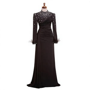 Robe de soirée de luxe longue à épaules dénudées, style sirène, noire, ornée de strass, pour bal de promo et gala, taille naturelle, soutien-gorge intégré, respirante - Product Image 1
