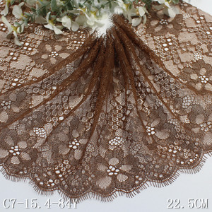 Luxus Glitter Blume mit Goldfaden Design 22cm Braun Französisch Chantilly <span class=keywords><strong>Lace</strong></span> Trim Fancy Wimpern Spitze Non Stretch für Kleider - Product Image 1