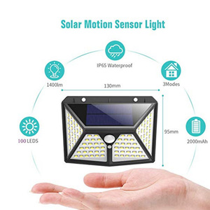 Lámpara Solar con Sensor de Movimiento, 100 LED, 1400lm, IP65, Impermeable, para Exteriores, Jardín, Pared, Calle - Product Image 1