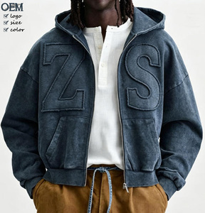Felpa con <span class=keywords><strong>Cappuccio</strong></span> Personalizzata da Uomo in Cotone 100% con Effetto Acid Wash e Patch Ricamate, Vestibilità Oversize, Stampa Digitale - Product Image 1
