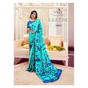 Nueva moda satén Crape saris de seda India Elegante ropa india y pakistaní para ocasiones especiales - Product Image 1