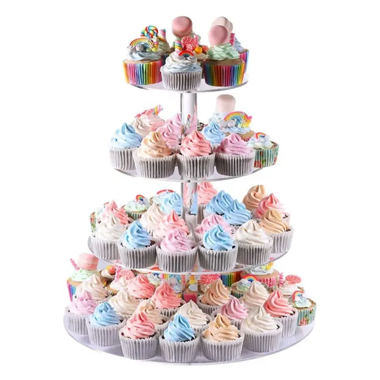 Suporte de sobremesa para casamento e aniversário, expositor acrílico redondo de cupcake com 4 tier